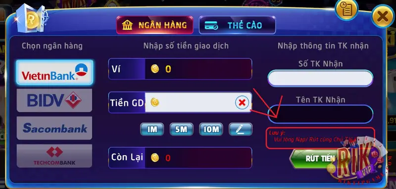 Rút tiền Rikvip chính chủ