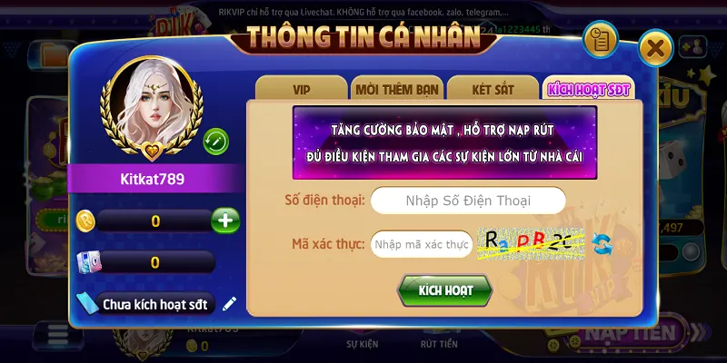 Kích hoạt số điện thoại để nhận khuyến mãi tải game bài đổi thưởng tặng vốn